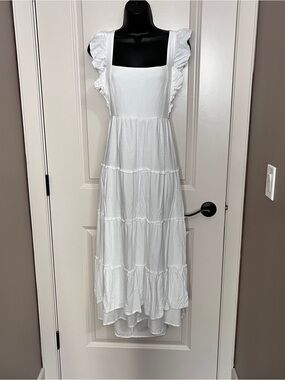 Ruffle Strap White Tiered Maxi Dress -